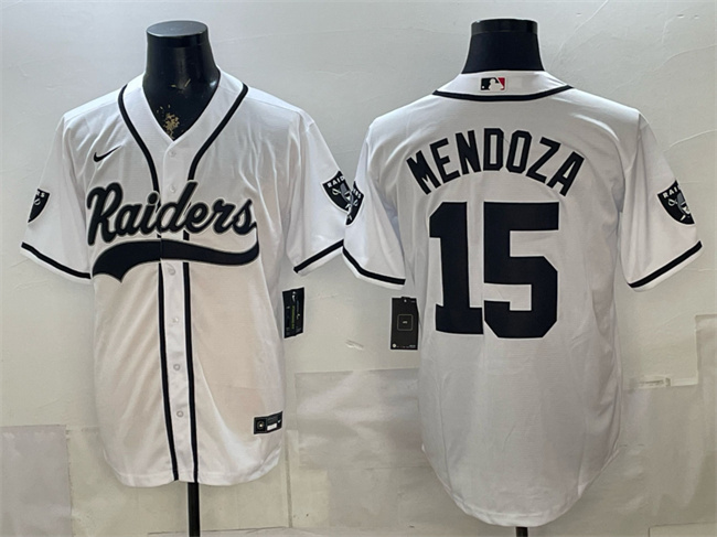Men's Las Vegas Raiders #15 Fernando Mendoza White Cool Base Stitched Baseball Jersey